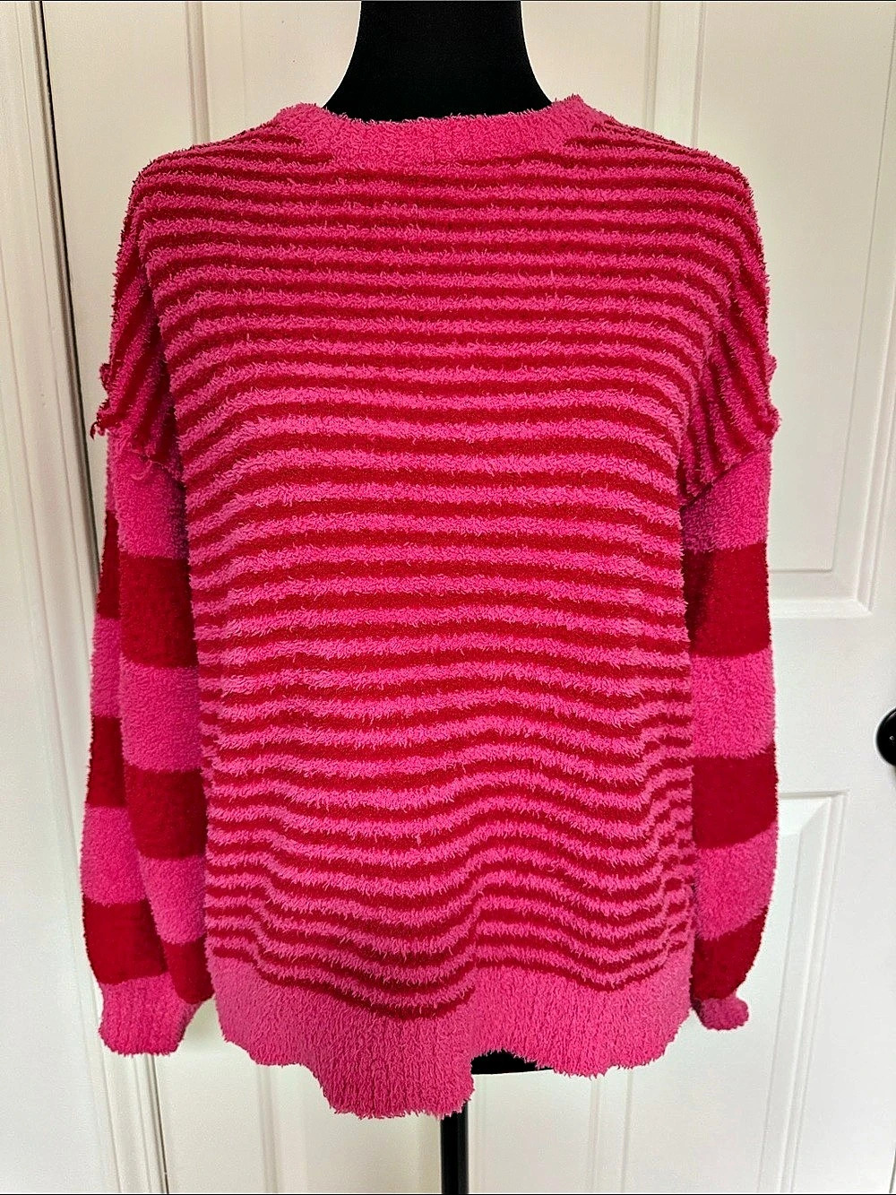 Jodifl Cozy Striped Sweater Pink/red Size Small